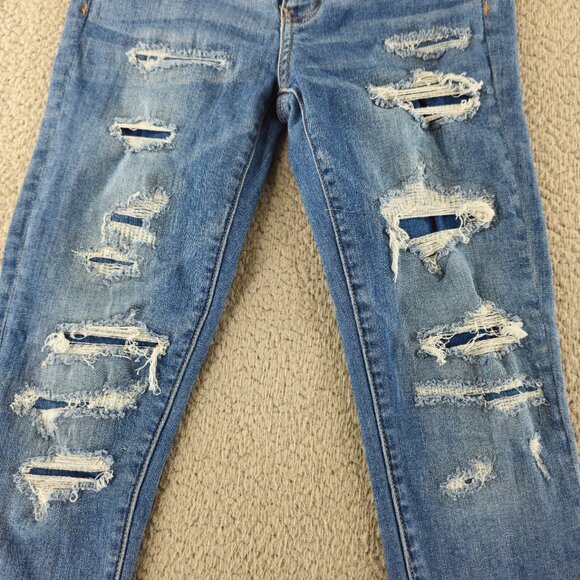 American Eagle Jeans Womens 6 Blue Hi Rise Jegging Crop Super Stretch Distressed - Picture 3 of 16